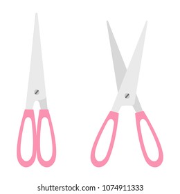 cute pink scissors open and closed cartoon object on white background, vector illustration