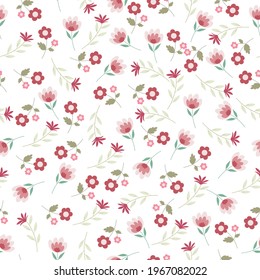cute pink seamless flowers pattern. Delicate petals and vibrant blossoms create an artistic and vintage botanical illustration. Perfect for wallpaper, fabric, wrapping paper and more.