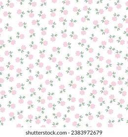 cute pink seamless flowers pattern. Delicate petals and vibrant blossoms create an artistic and vintage botanical illustration. Perfect for wallpaper, fabric, wrapping paper and more.