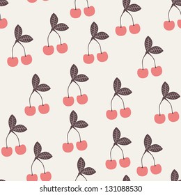 Cute pink seamless pattern with cherries. Repeating print