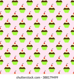 Cute Pink Seamless Pattern with Cupcakes