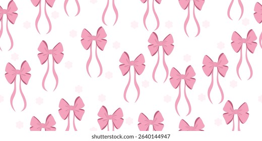 Cute pink seamless pattern with hand drawn bows. Vector pattern with quirky bow knots for valentine's day, birthday and wedding cards and invitations.