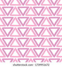 Cute pink seamless pattern with painted brush triangles. Vector illustration.