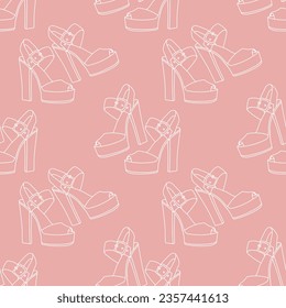 Patrón transparente rosado con tacones altos retro. Antecedentes con zapatos de moda vintage, impresos para chicas. Vector