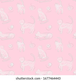 Cute pink seamless patterns with doodle cats.