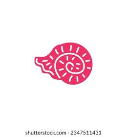 Cute pink seashell, cartoon flat vector illustration isolated on white background. Hand drawn marine element. Spiral sea shell. Concepts of nature, beach and summer.
