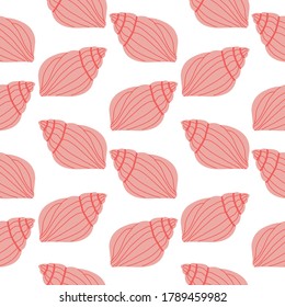 Cute pink seashell hand drawn illustration seamless patterm  on white background for greeting card, fashion print and wrapping paper