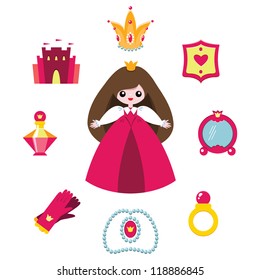 Cute pink set of princess design elements.