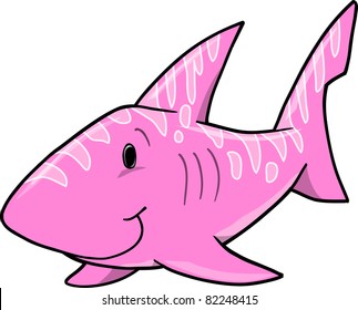 Cute Pink Shark Vector Illustration