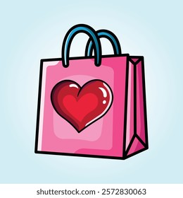 A cute pink shopping bag with a big red heart. Perfect for Valentine's Day gifts.