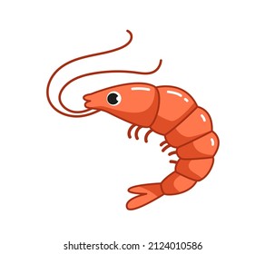 Cute pink shrimp with a smile. Vector illustration in cartoon childish style. Isolated funny clipart on white background. cute print