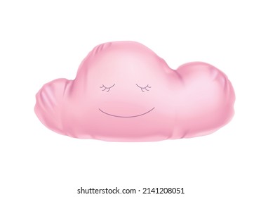 Cute pink silk pillow in shape of cloud realistic vector illustration