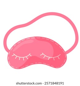 Cute pink sleep mask with closed eyes. Flat Vector illustration. Eye accessory for sleeping, traveling. Isolated on white background.
