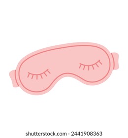 Cute pink sleep mask with eyes closed. Eye accessory for sleeping and traveling. Flat vector illustration isolated on white background.