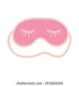 
Cute pink sleeping mask with closed eyes and eyelashes. Night accessory to sleep, travel and recreation. A symbol of pajama party.
