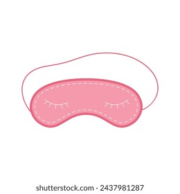 Cute pink sleeping mask with closed eyes and eyelashes flat vector design. Sleep mask for relaxation