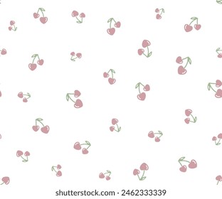 Pequeña cereza rosa con hojas y brunch. Patrón sin costura para niña para vestido, falda, bufanda, textil, impresión de tela de moda. Ilustración vectorial