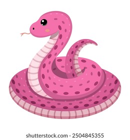 Cute pink snake. Colorful suffocating reptile. Chinese New Year symbol. Funny snake character isolated on white background. Vector illustration for card, sticker, calendar.