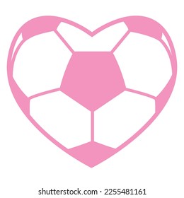 Cute pink soccer ball heart vector illustration isolated on white background for valentine's day