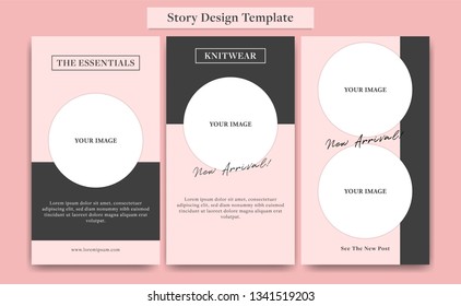 Cute Pink social media Instagram story design template set for fashion, cosmetic, event, or promotion with circle photo frame