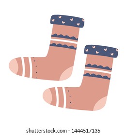 Cute Pink Socks For Christmas Season Vector Illustration