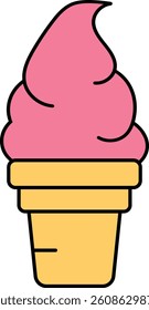 Cute Pink Soft Serve Ice Cream Cone Illustration