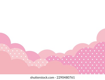 Cute pink square frame with cloud and polka dot pattern. For cards and advertising banners.