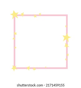 Cute pink square frame with stars, for photo, for text. Geometric baby frame, decorative collage element, for poster, banner, design or decor.