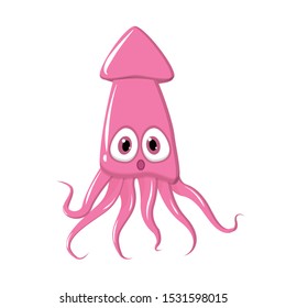 Cute pink squid cartoon isolated on white background