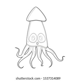 Cute pink squid cartoon line isolated on white background