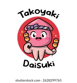 LULA ROSA BONITA ESTÁ SEGURANDO DOIS PAU DO LOGOTIPO DE DESENHO ANIMADO TAKOYAKI