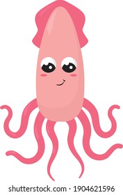 Cute pink squid vector illustration on a white background.