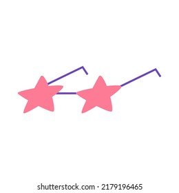 Die rosafarbenen Sterne prägen die Sonnenbrille im Diskostil. Party Vektorgrafik auf isoliertem Hintergrund.	