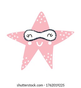 Cute pink star in superhero mask, vector illustration.