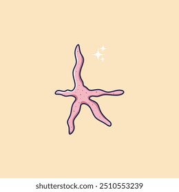 Cute pink starfish. Cartoon character. Marine life. Sea animal isolated on yellow background.