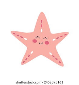 Cute pink starfish character, sea animal. Vector cartoon illustration for stickers, children's books, products, room decoration.