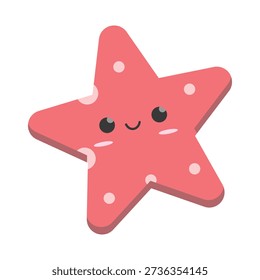 Cute pink starfish illustration. Flat vector marine echinoderm character isolated on white background