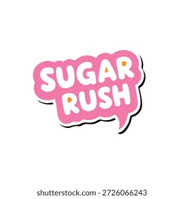 Cute pink sticker text saying “Sugar Rush” in bubble comic style. Ideal for candy, sweets, desserts, packaging, kids branding, and playful merch.