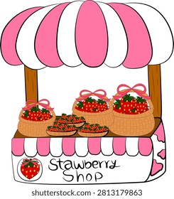Cute pink striped strawberry stall market booth