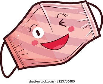 Cute pink stripes facemask wink cartoon illustration