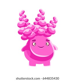 Cute pink succulent with a smiling face. Cartoon emotions character vector Illustration