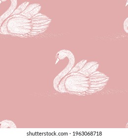 Cute Pink Swan Pattern. Romantic bird for your design. Hand drawn beautiful swan. Vector illustration.
