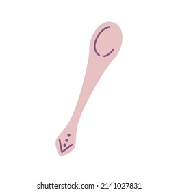 Cute pink tea dessert spoon, vector flat illustration on white background.