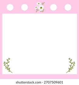 Cute Pink Tear-Off Notebook Page Template with Daisy and Greenery, Valentine Sticky Note