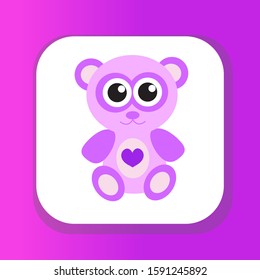 Cute pink teddy bear icon, flat design. Isolated on white background. Vector illustration, clip art