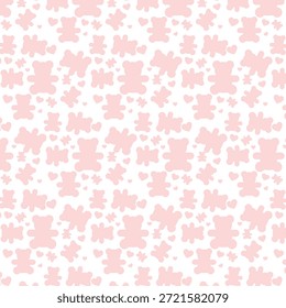 Lindo oso de peluche rosa sin patrón con corazones, perfecto para diseños de bebé, Fondos de pantalla, textiles y regalos.