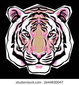 Cute pink tiger head illustration art. Vector art illustration of wild animals colorful high resolution for t-shirt print. Tiger face, Lion head, Pastel pink tiger