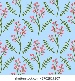 Nettes rosa Tiny Blume und grünes Blatt nahtloses Muster