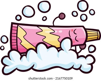 Cute pink toothpaste sleep on bubbles