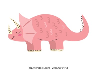 Cute pink triceratops. Dinosaur Kids Style. Cute character. Flat vector illustration for children